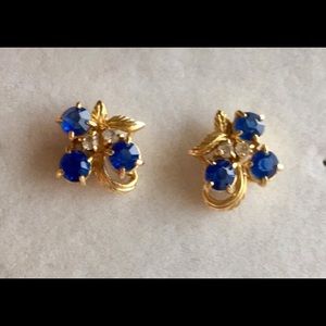 Vintage Gold Blue Sapphire Crystals & CZ Earrings